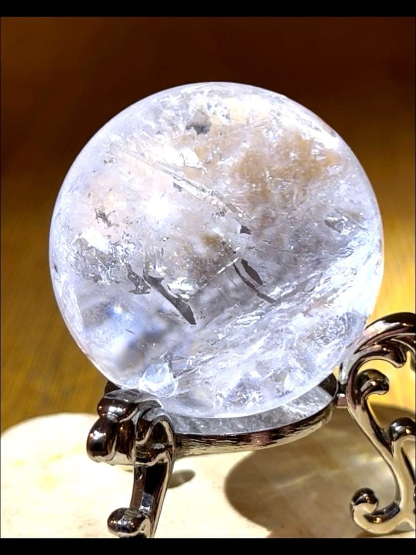 天然石　ファントム入り　アゼツライト　スフィア　　40.7㎜　台座付き