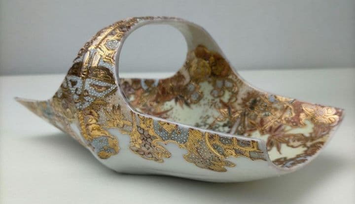 まぼろしの1品★加藤春光 盛上竹花蝶々文竹型鉢