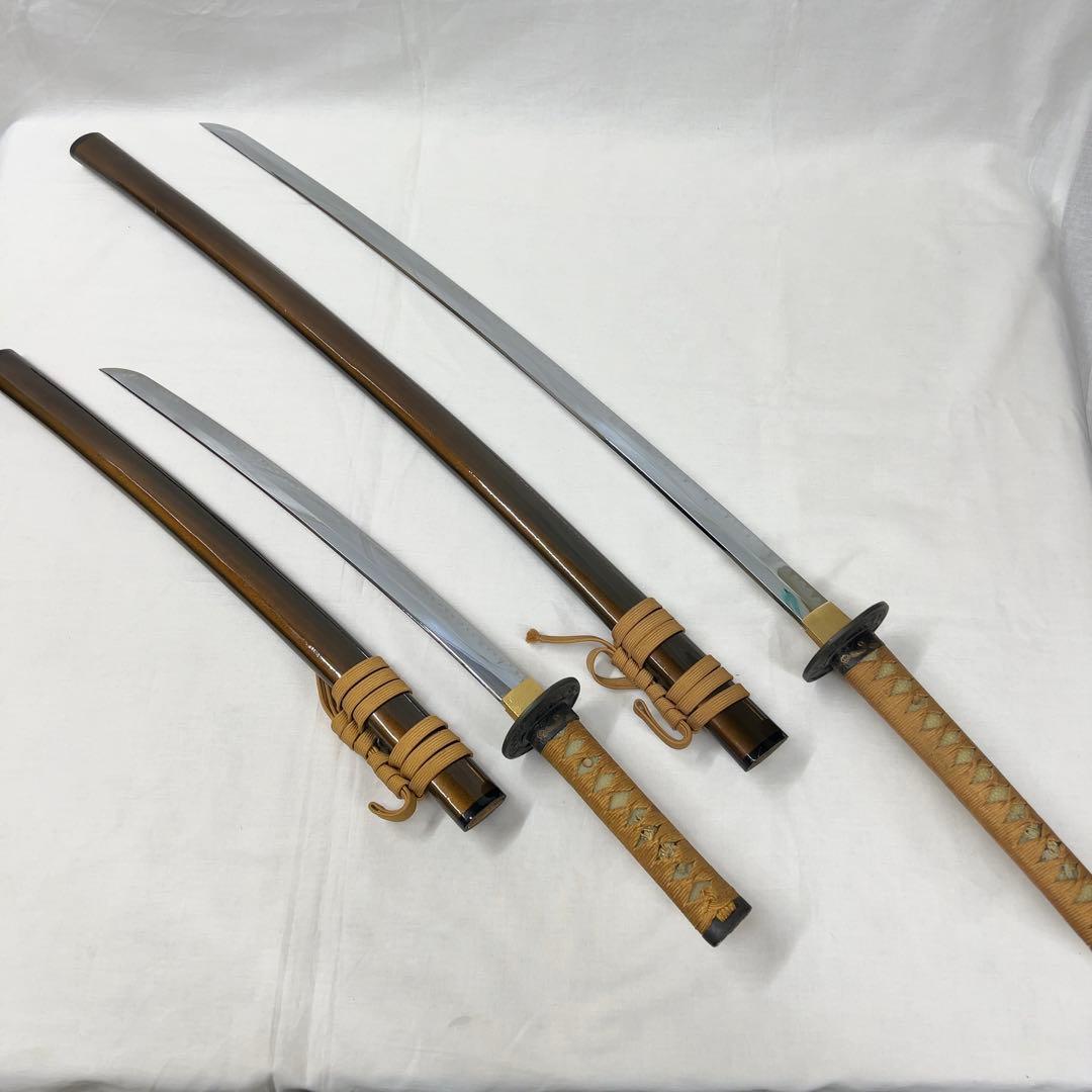 【模造刀】二本差し 太刀 脇差 龍鍔 茶色鞘 日本刀