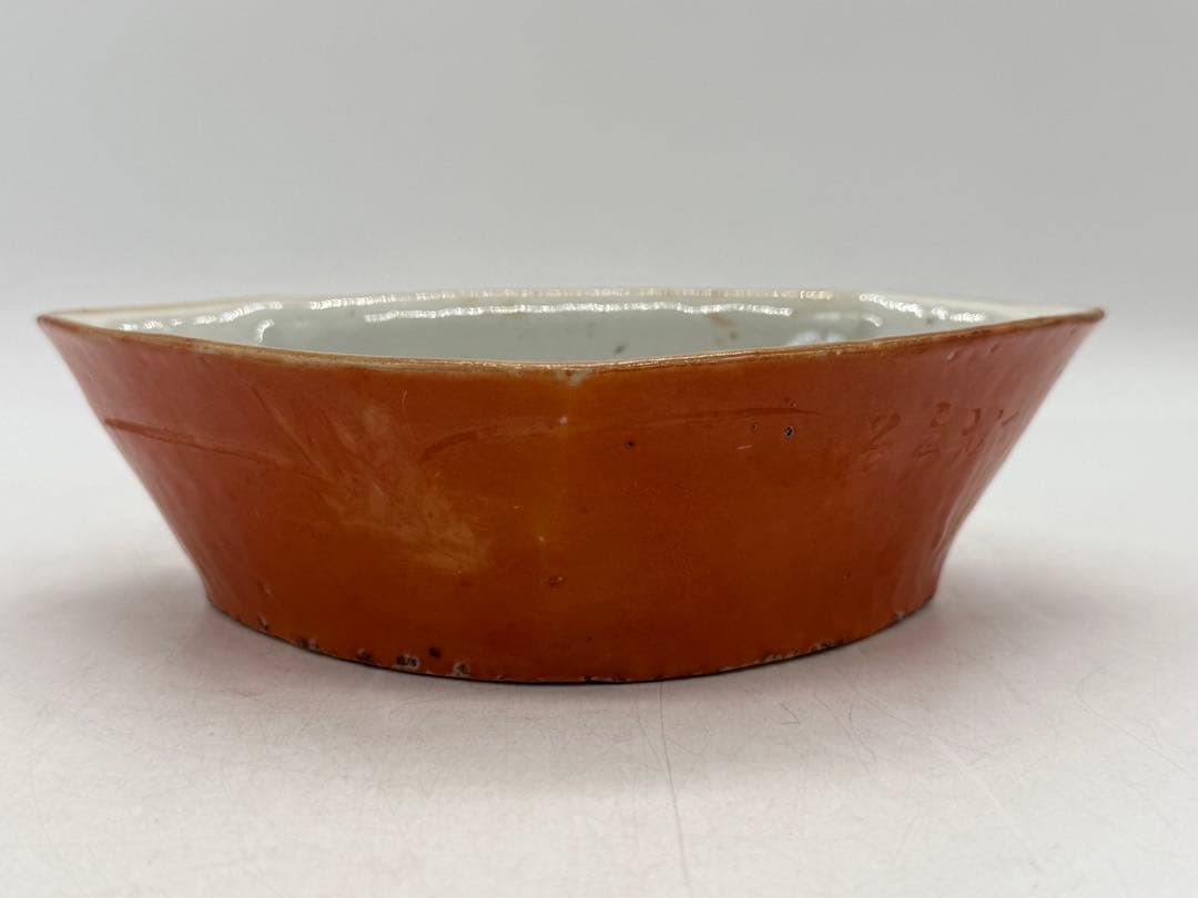 ※中国　清時代　紅釉 多角皿　送料込み250602