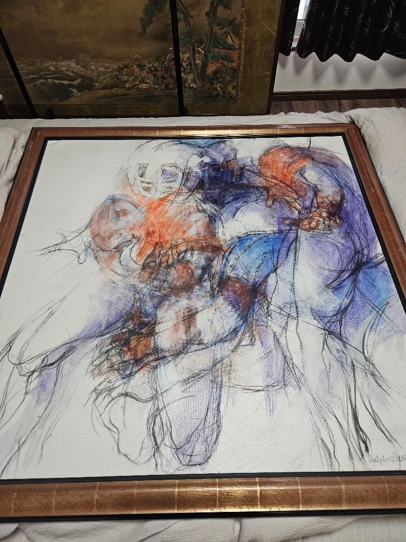 スイス画家ラルフ・アウグスブルガー、S50号の大迫力、躍動感溢れる抽象画の傑作。