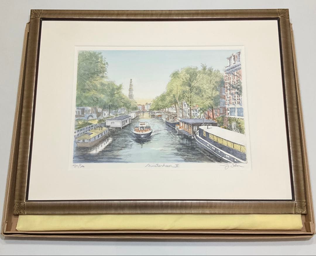 絵画・額・織田義郎・アムステルダム・オランダ・銅版画+手彩色・エッチング・美術品