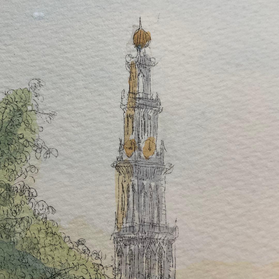 絵画・額・織田義郎・アムステルダム・オランダ・銅版画+手彩色・エッチング・美術品