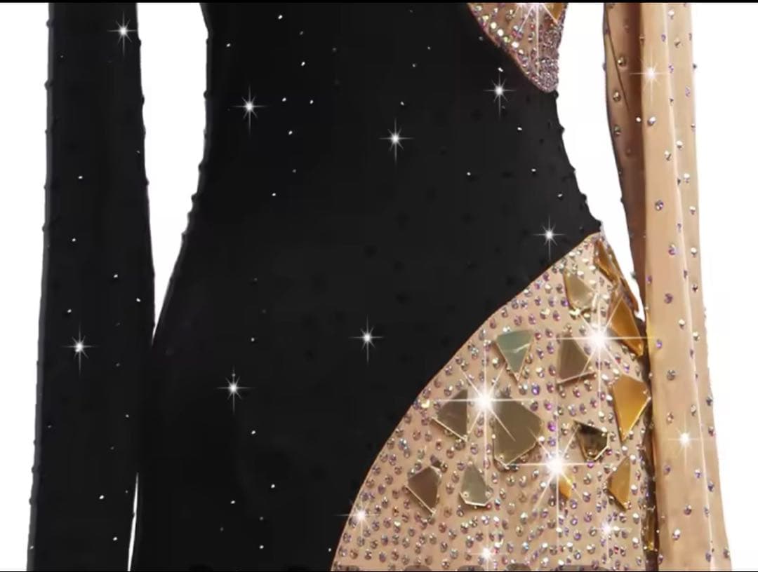 【値下】キラキラ⭐️ラテンダンスドレス　豪華ラインストーンとデカビーズ　　Lサイズ