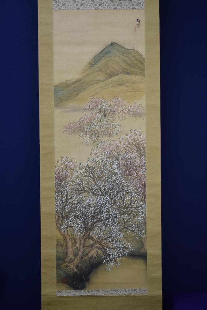 【真作】藤島静邨/静村/山水図/桃の春図/掛軸☆宝船☆Z-561