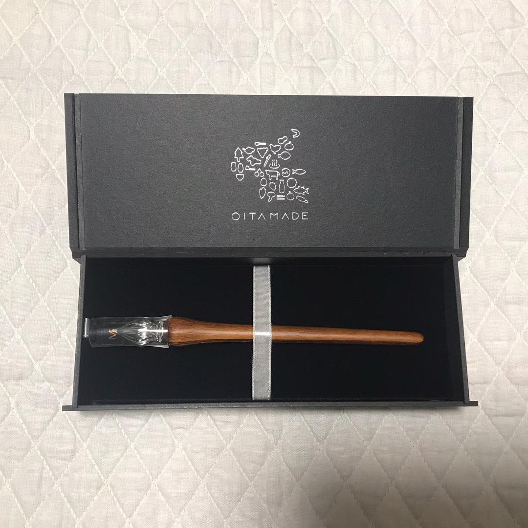 大分メイド×呉竹×ガラス工房スタジオ嘉硝　ウッドガラスペン　M（中字）　ブラウン