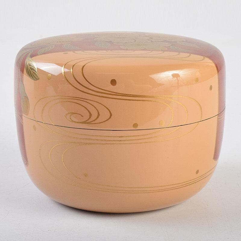 茶道具　加賀蒔絵師　中村宗尹作　白漆　花筏蒔絵　平棗　共箱　V　R9537