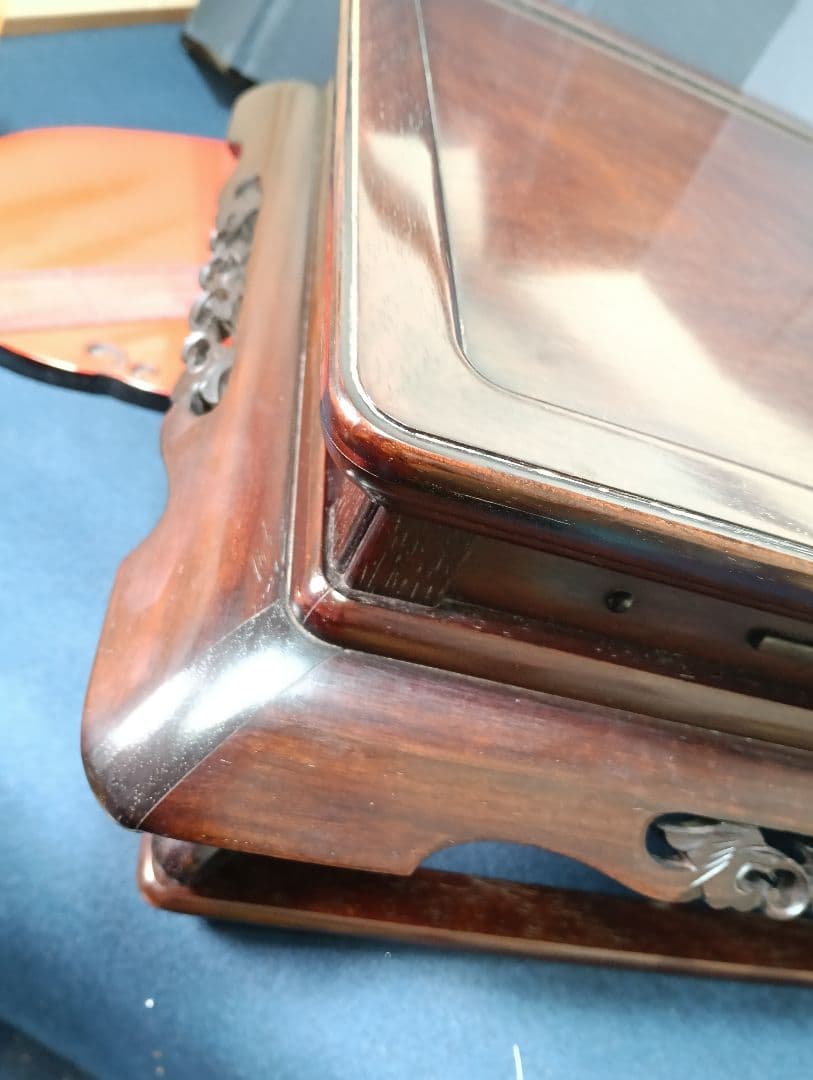 安藤AO15 高嶋作 大阪唐木 二重天 紫檀 透彫 平卓 花台 香炉台 飾