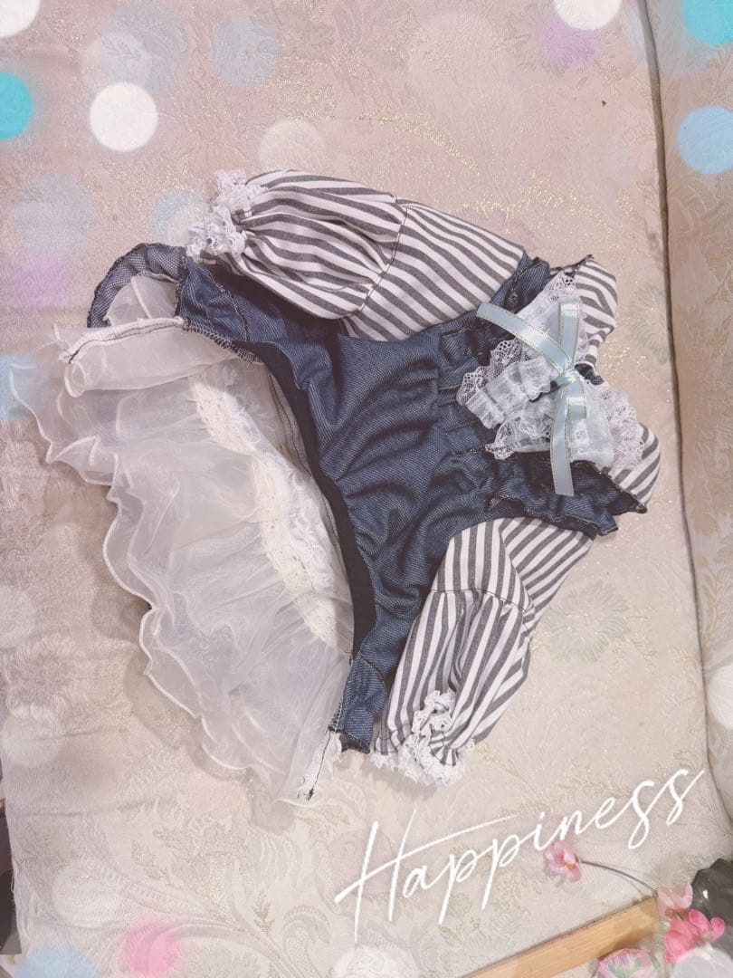 B445.pon2pan2☆犬☆デニムニットスモックワンピ