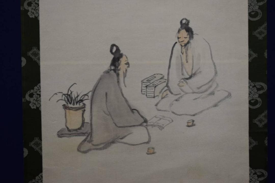 真作/津田白印/人物画賛/布袋屋掛軸HD-951