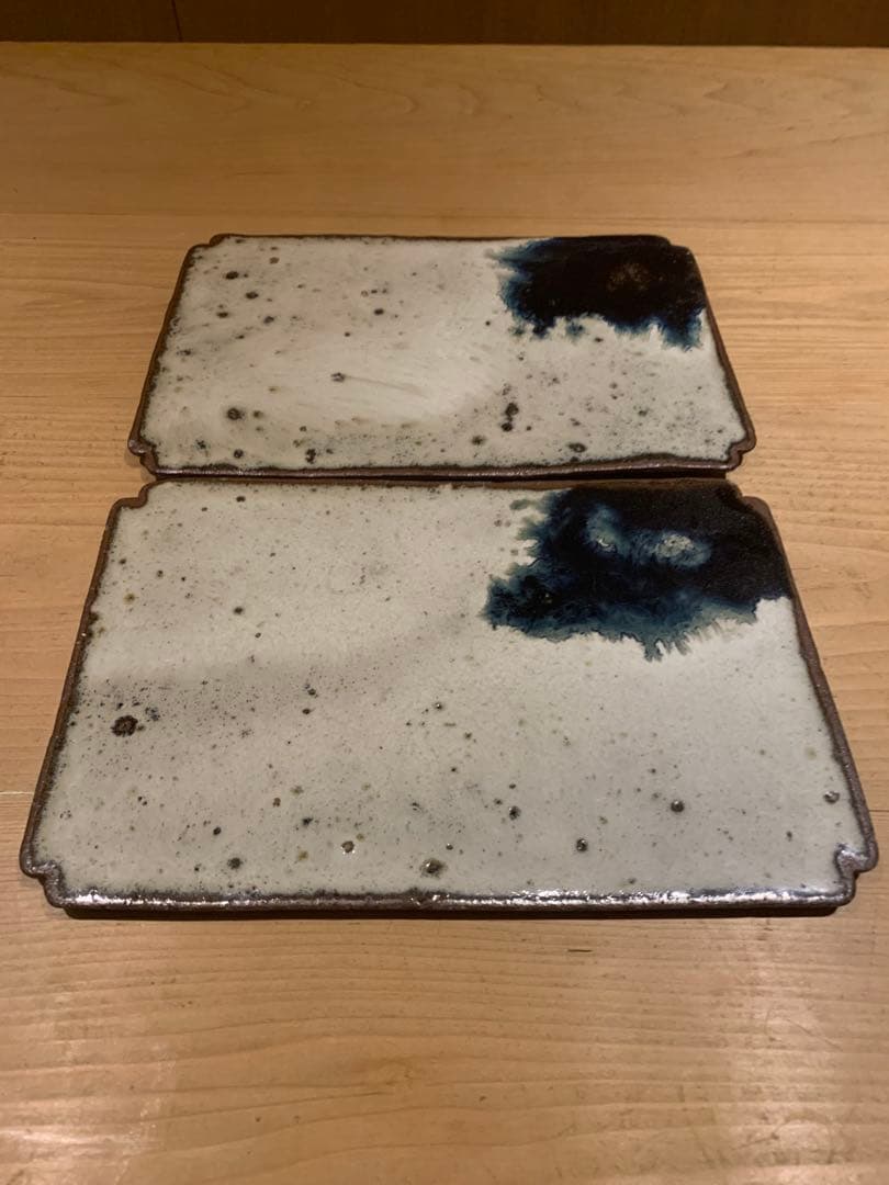 【希少・人気作家】丸田宗彦 朝鮮唐津 隅切り長方皿 2枚セット