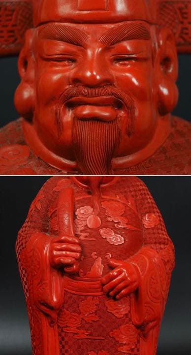 送料無料　時代大珍品 大振り堆朱「福禄寿」の禄出世の神様高46.5ｃｍ 中国古玩