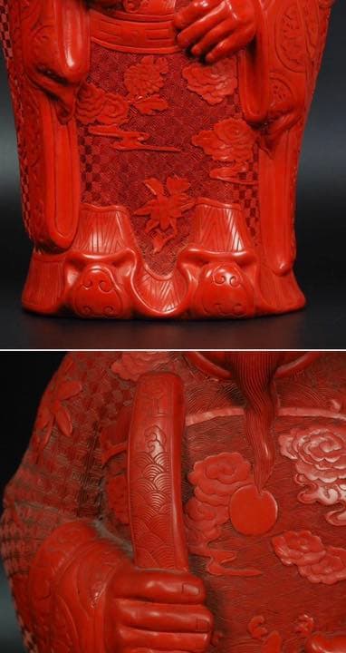 送料無料　時代大珍品 大振り堆朱「福禄寿」の禄出世の神様高46.5ｃｍ 中国古玩