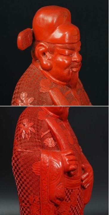 送料無料　時代大珍品 大振り堆朱「福禄寿」の禄出世の神様高46.5ｃｍ 中国古玩