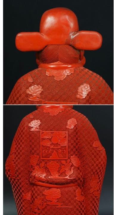 送料無料　時代大珍品 大振り堆朱「福禄寿」の禄出世の神様高46.5ｃｍ 中国古玩