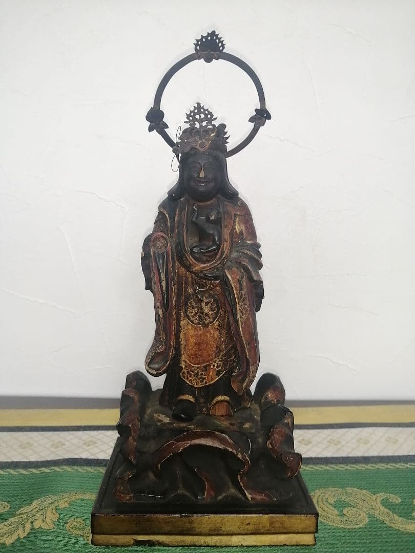 古美術 江戸時代 彩色 木彫 鬼子母神 仏像