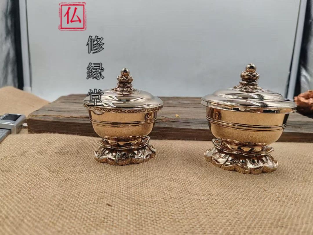 【修縁堂】密教法具古美術品 宝珠型 塗洒二器