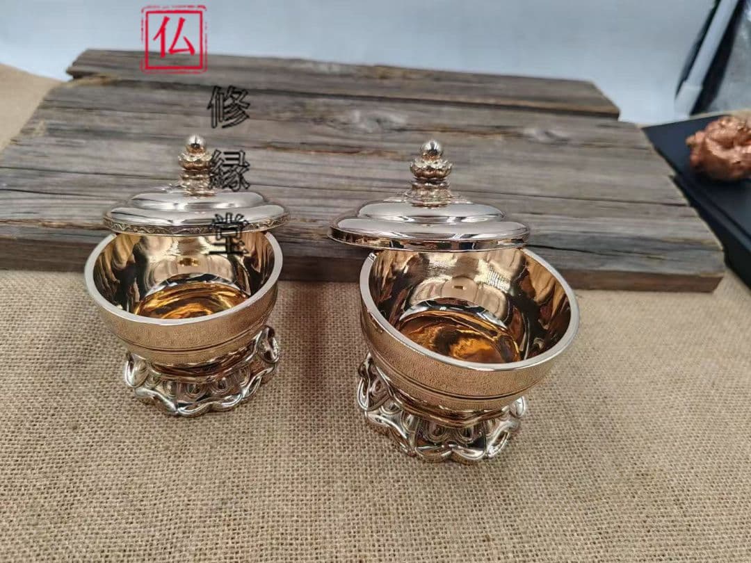 【修縁堂】密教法具古美術品 宝珠型 塗洒二器