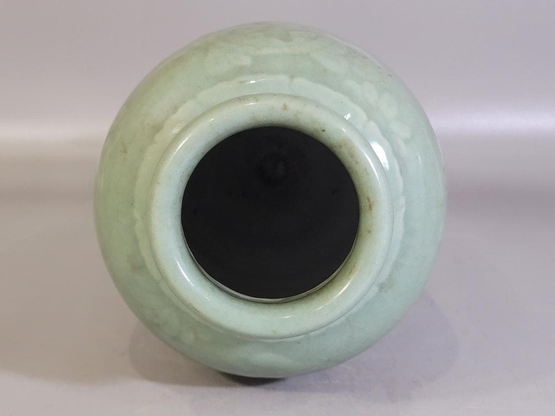 古美術 中国 七官青磁 纏枝蓮花紋 花瓶 茶道具伝来