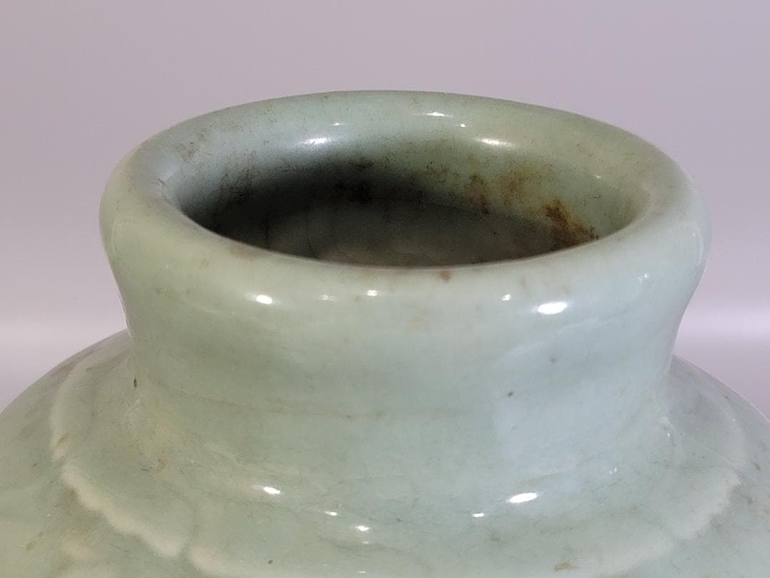 古美術 中国 七官青磁 纏枝蓮花紋 花瓶 茶道具伝来