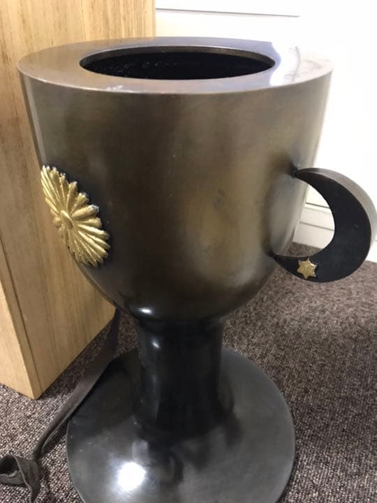 高級美術 菊紋 鋳銅製 花入 玄奥流 (高級木箱入)菊御紋