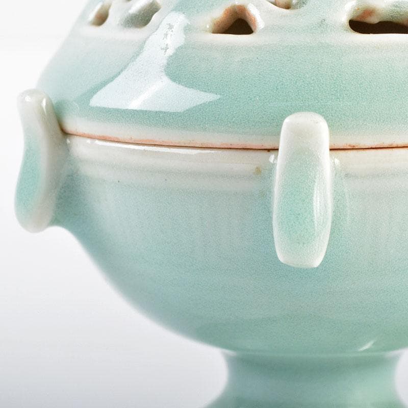 中国　高麗青磁　雷文　香炉　透かし火屋　時代箱付　V　R4587