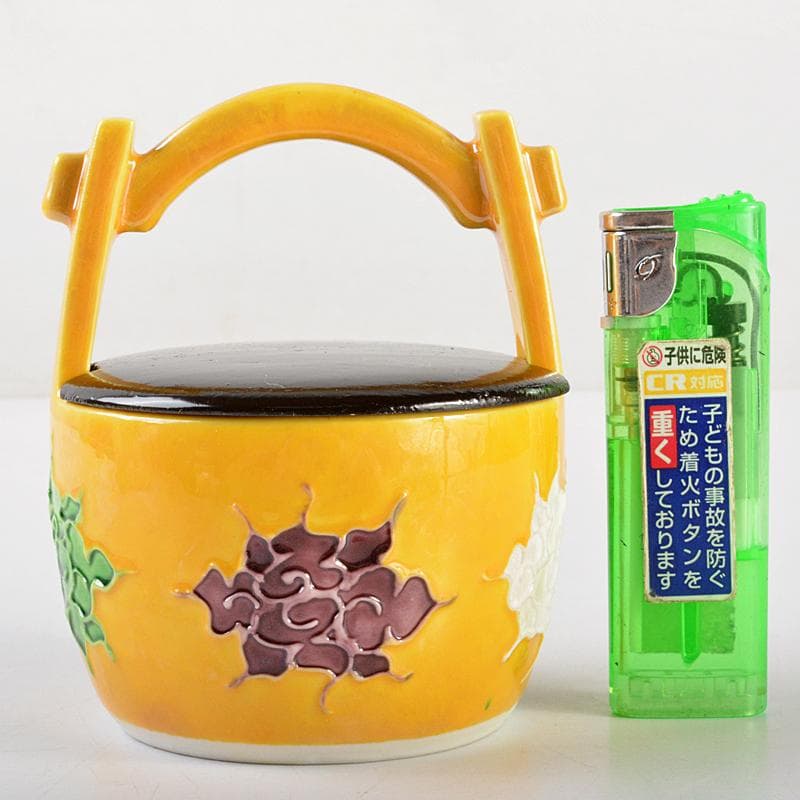 茶道具　京焼　手塚祥堂造　黄交趾　手桶茶入　共箱　M　R5787