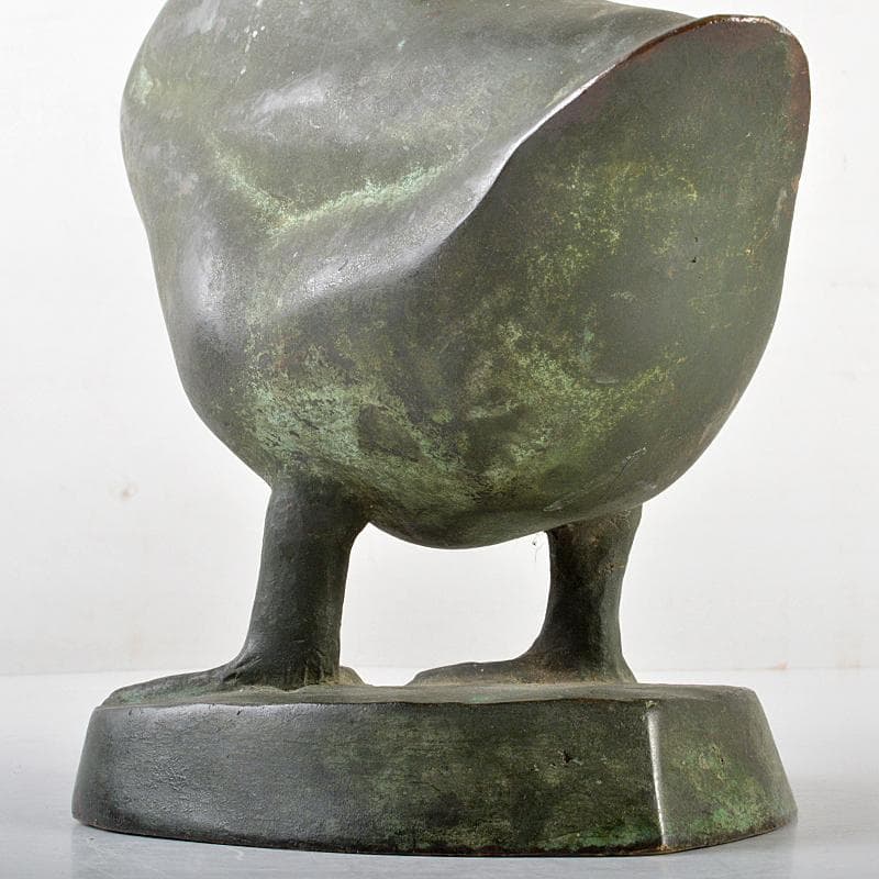 彫刻家　石崎秀峰作　青銅　家鴨　置物　重さ約5.3kg　Y　R5824B
