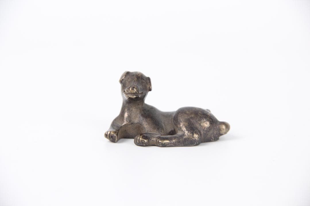 中国古銅　伏犬文鎮　鎮紙　明清時代　金工品　文房具　古美術　骨董 Eo1-14