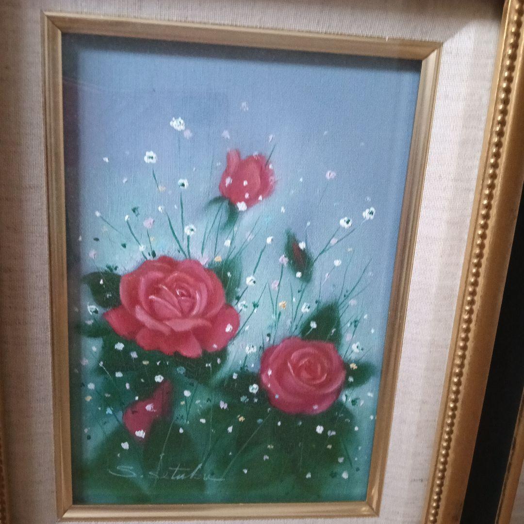 絵画 薔薇 千賀せつこ 額縁付き