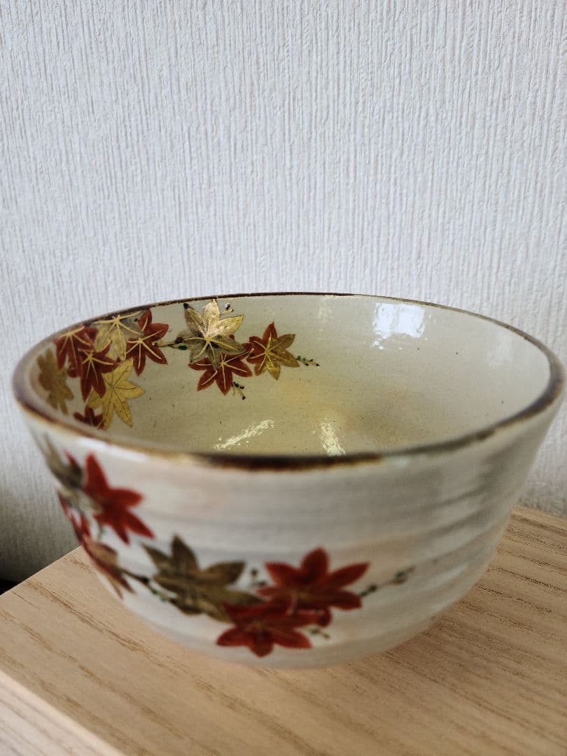 色絵　紅葉　金箔　茶碗 木箱付　閑粋　茶道具