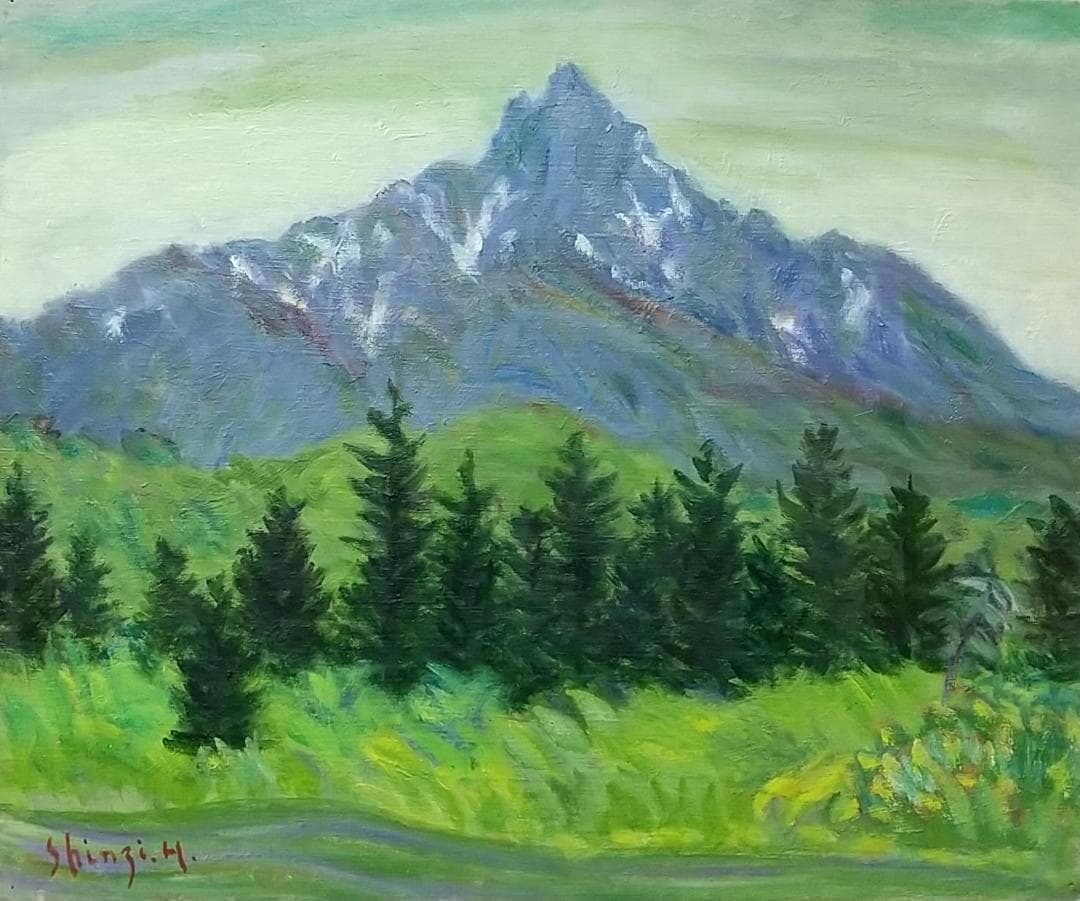 油絵 絵画 「利尻富士」F8 油彩画 風景画 アート 利尻山