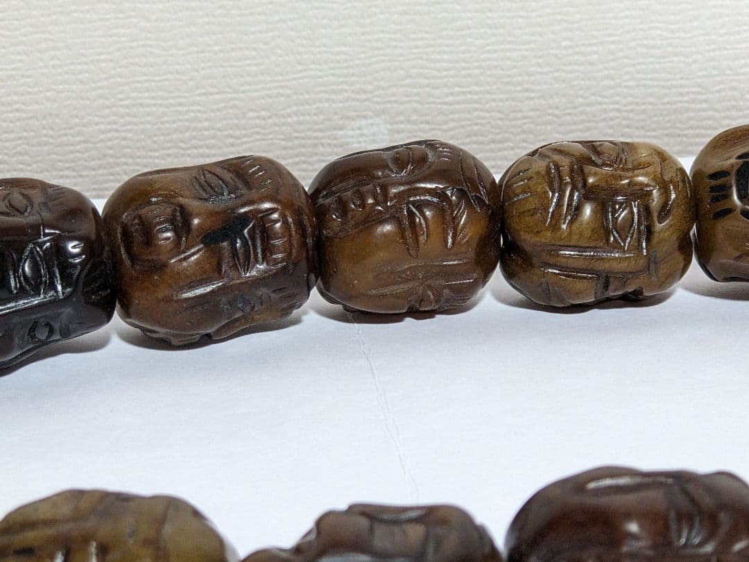 ♦チベット仏教美術 大数珠 人顔 四面 手彫り彫刻コレクション骨董品アンティーク