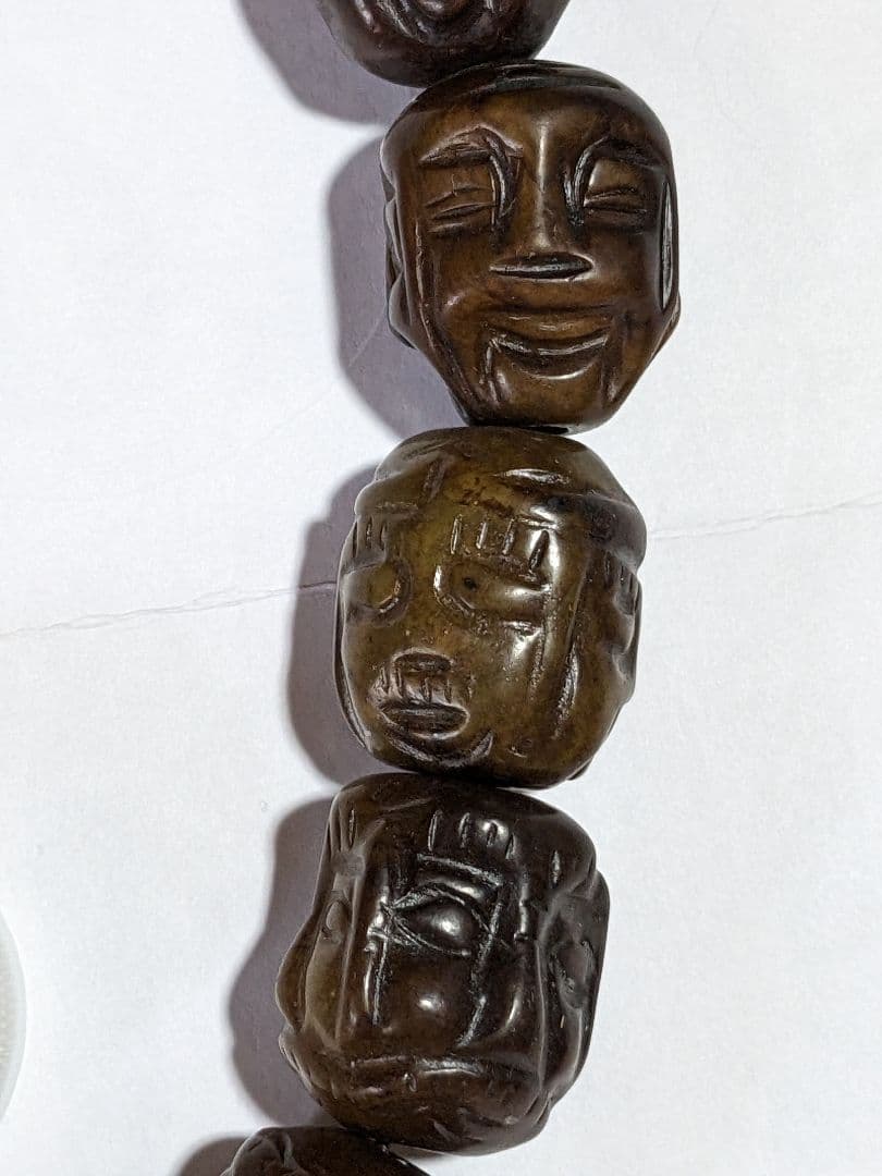 ♦チベット仏教美術 大数珠 人顔 四面 手彫り彫刻コレクション骨董品アンティーク