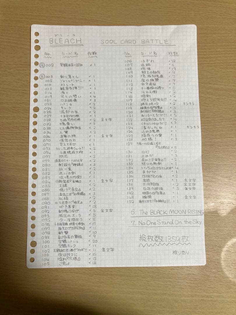 約1359枚+ 1/20追加分　ブリーチソウルカードバトル 6.7追加　ダブり有