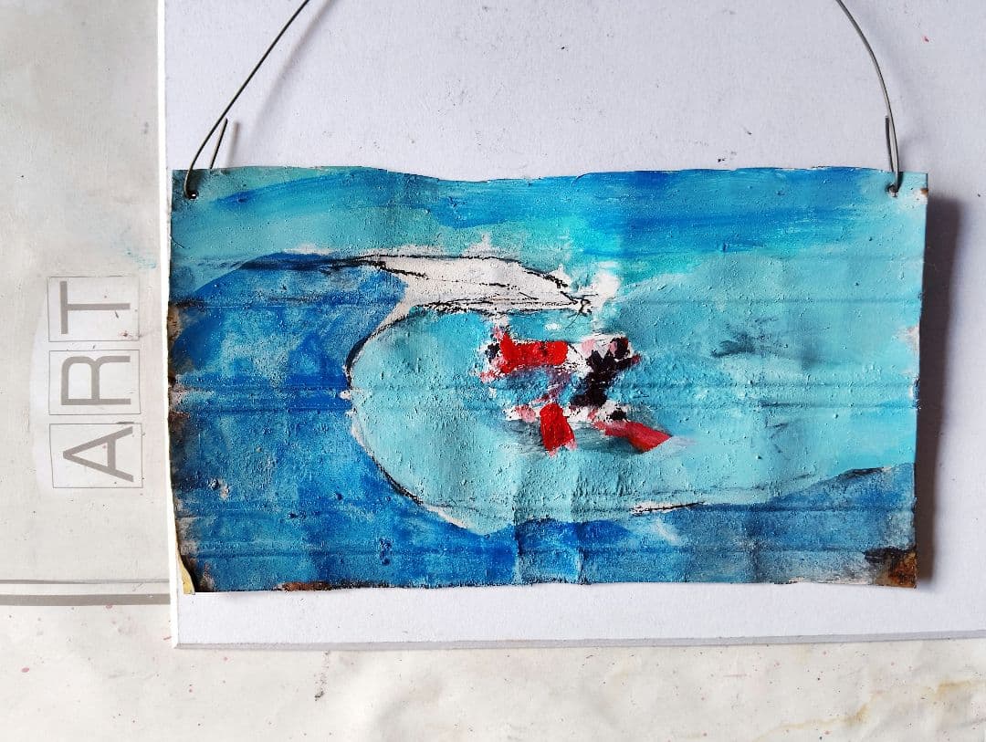 抽象的な油彩画 波と海