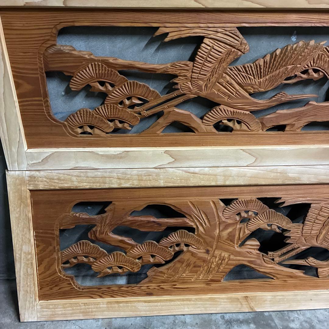 昭和レトロ 木製 2枚セット 欄間 鶴 松 木製彫刻 両面