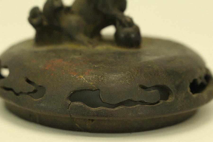 古銅 獅子蓋 香炉 時代物(A975)