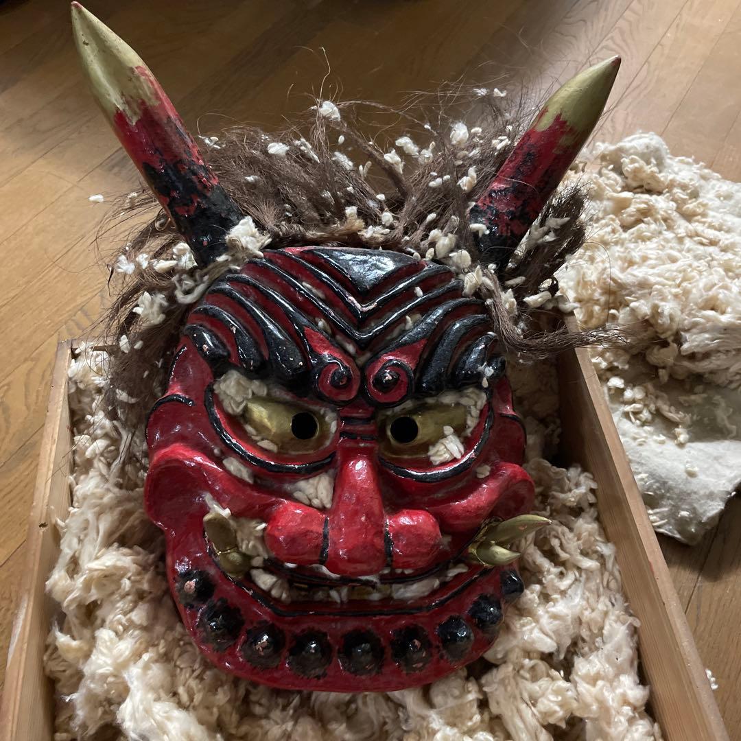 なまはげ？　鬼の面　赤鬼　昭和　張子