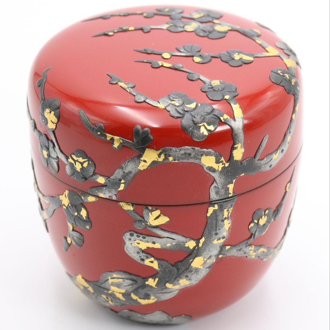 胡差琉漆 琉球漆器 梅花文朱 棗 茶道具　M643　GB1