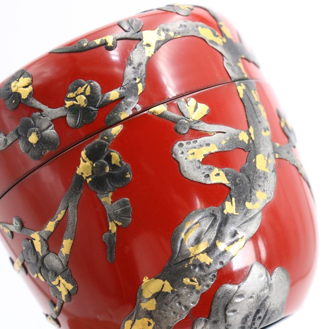 胡差琉漆 琉球漆器 梅花文朱 棗 茶道具　M643　GB1