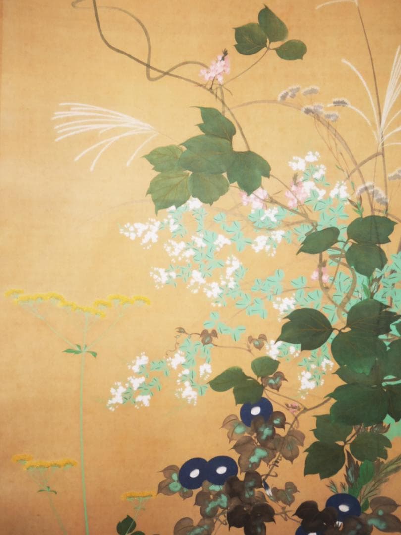 【工芸】状態良品　酒井抱一筆【七草図　秋草】◆高品質復刻画 日本画　花鳥　掛軸