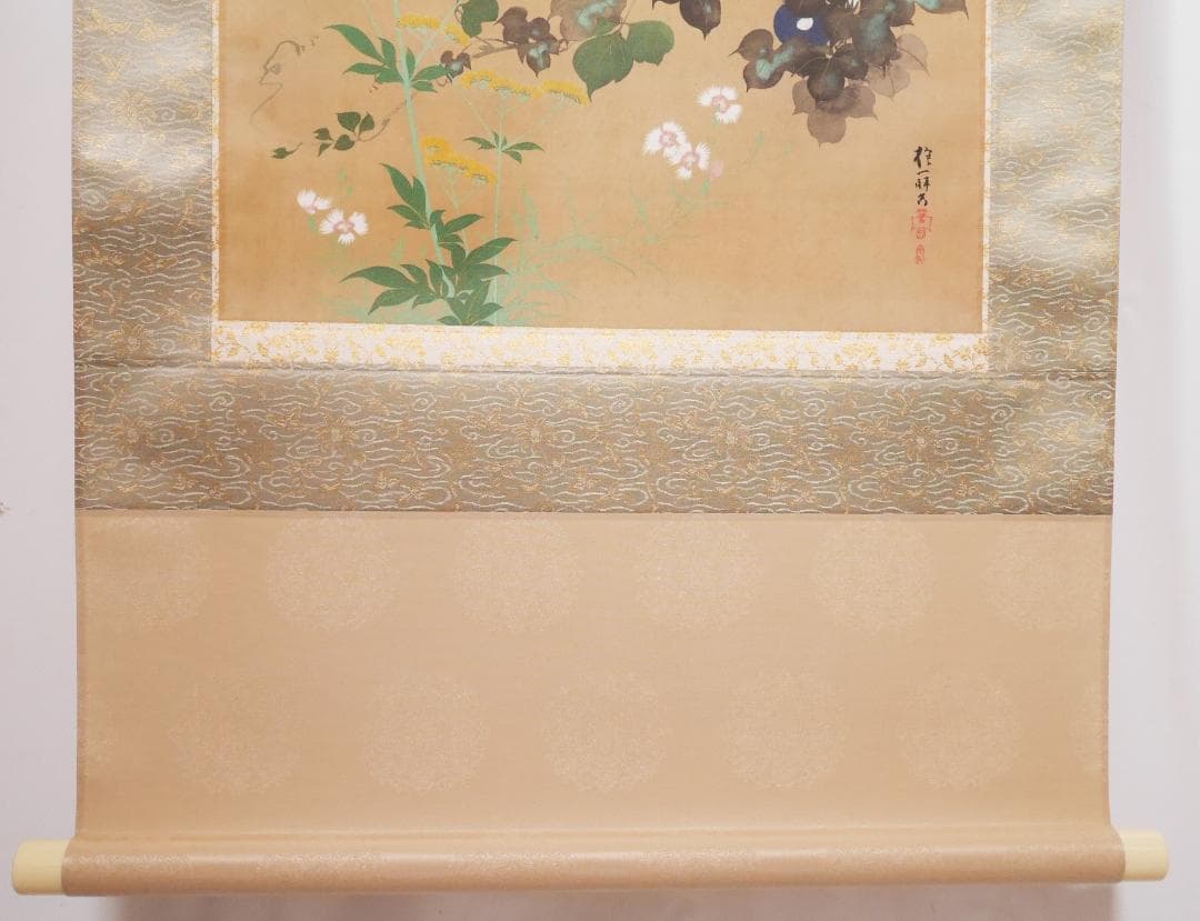 【工芸】状態良品　酒井抱一筆【七草図　秋草】◆高品質復刻画 日本画　花鳥　掛軸