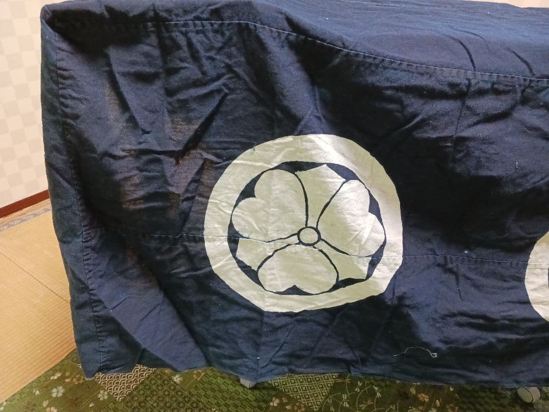 古布　油単　綿　濃紺　藍染　紋四つ　筒描き　一枚