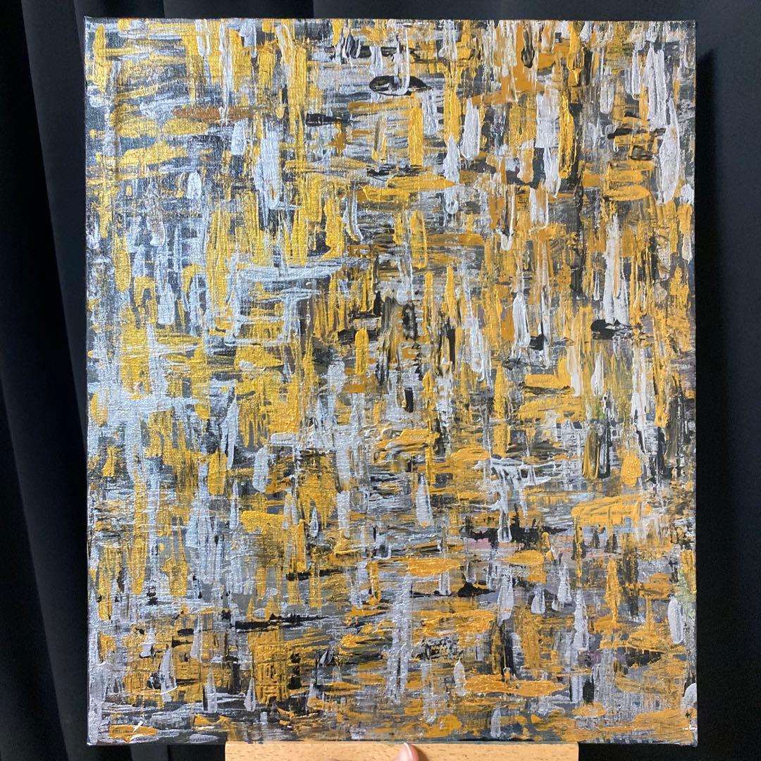 アクリル抽象画 金銀