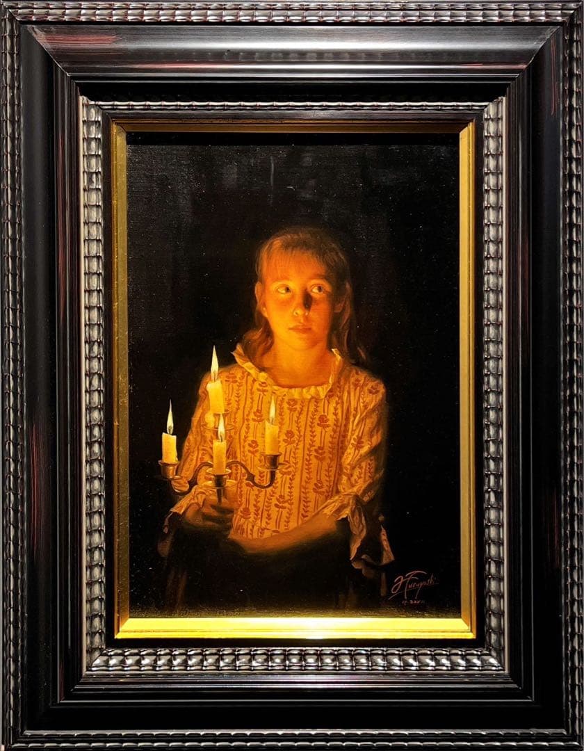 古吉弘　燭台を持つ少女　4号　油彩　作品