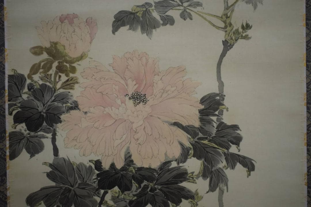 真作/暉月/牡丹図/布袋屋掛軸HF-950