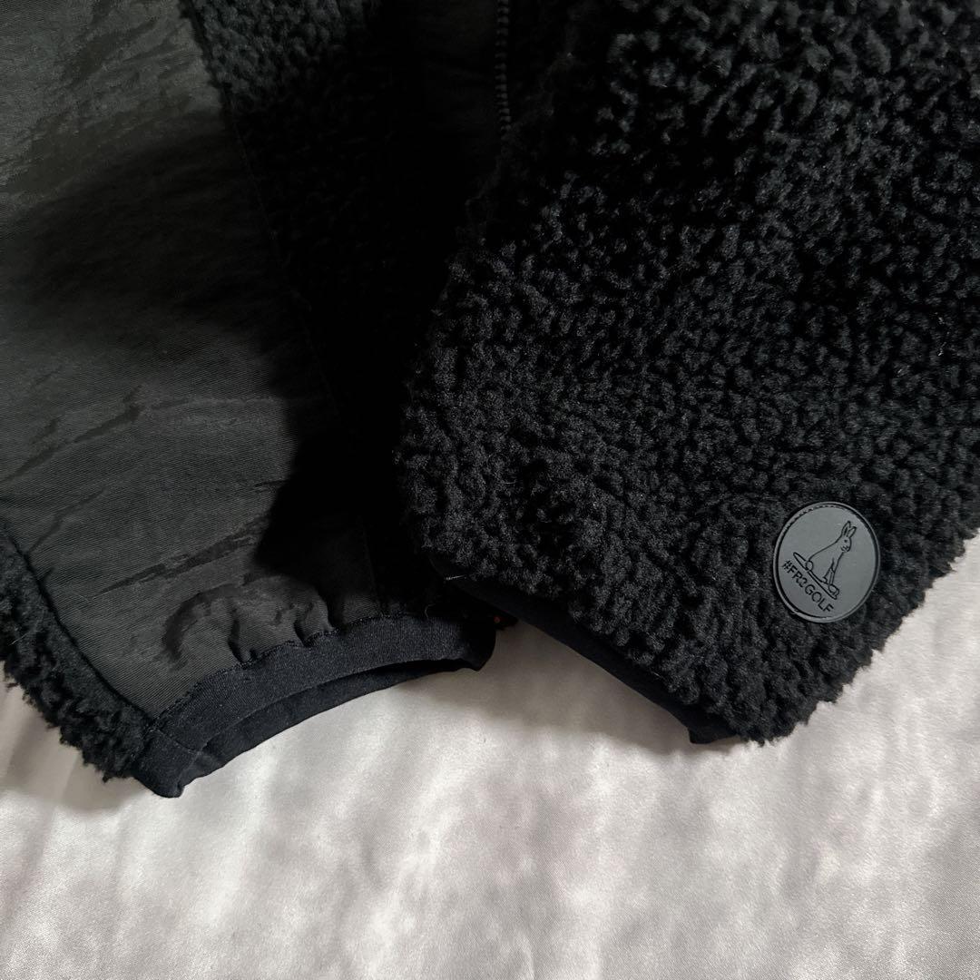 FR2 GOLF ボアフリース　刺繍ロゴ　バックプリント　切替　黒　ゴルフフェア