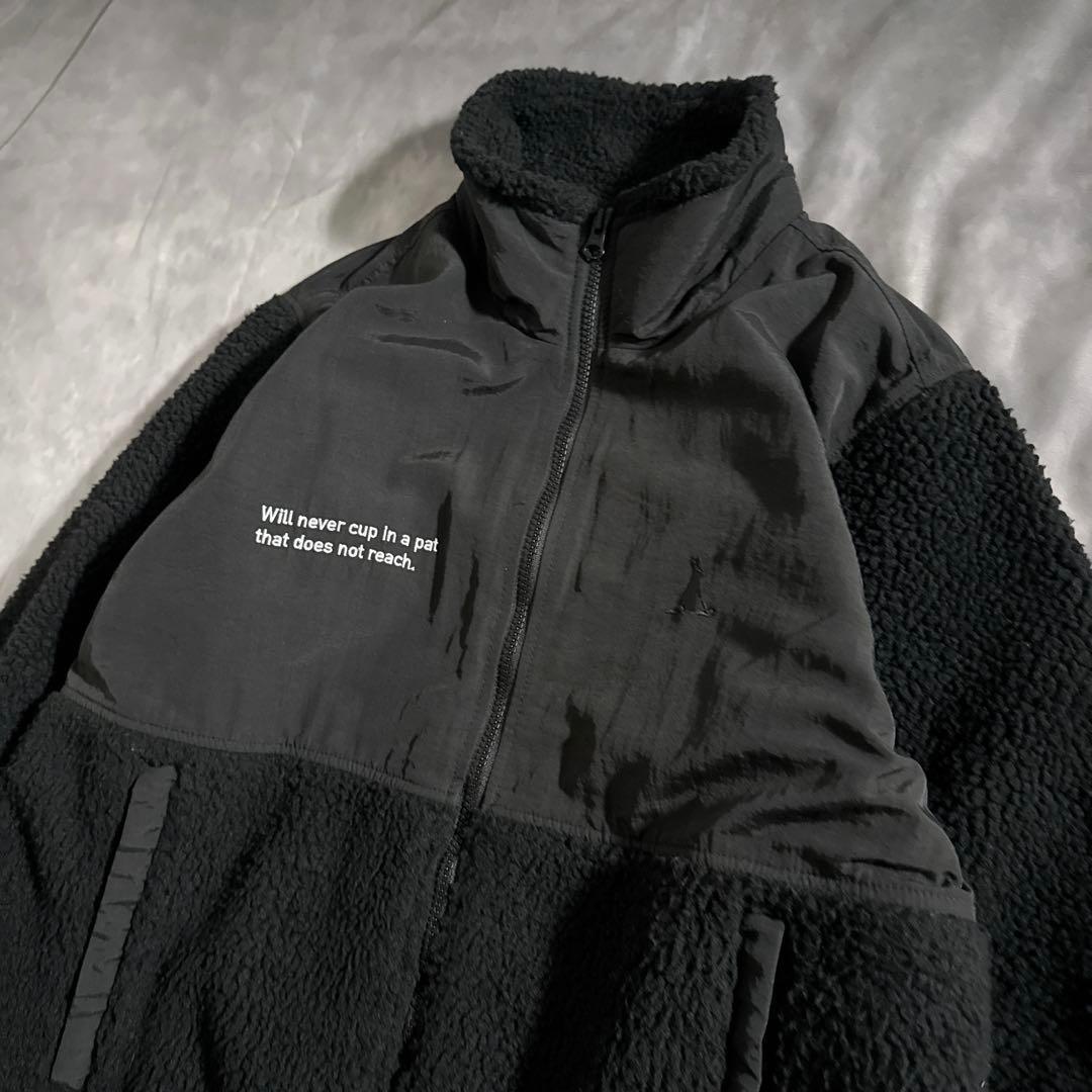 FR2 GOLF ボアフリース　刺繍ロゴ　バックプリント　切替　黒　ゴルフフェア