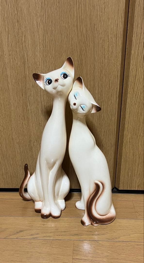 【希少】美品　シャム猫　陶器製置物　ペア　特大